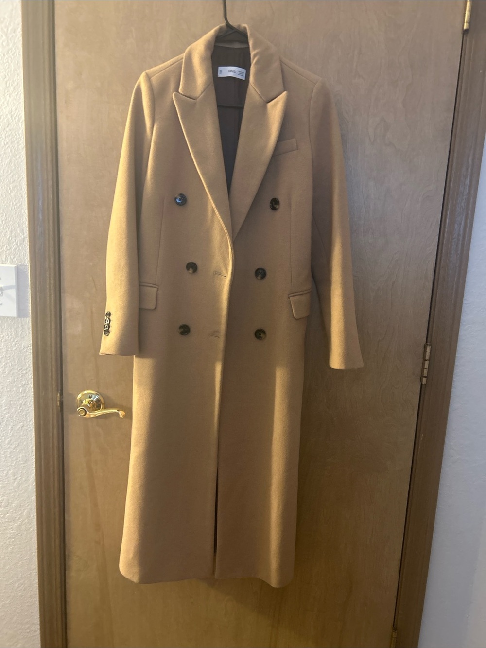 Mango Women's Double-Breasted Camel Pea Coat